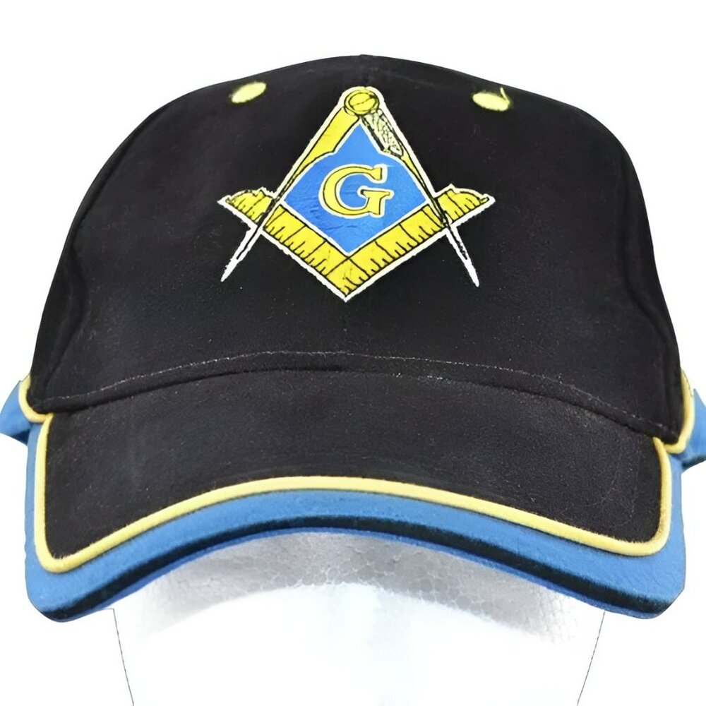 Vintage Masonic Freemason Masons Black Blue Gold Embroidered Cotton Ball Cap Hat